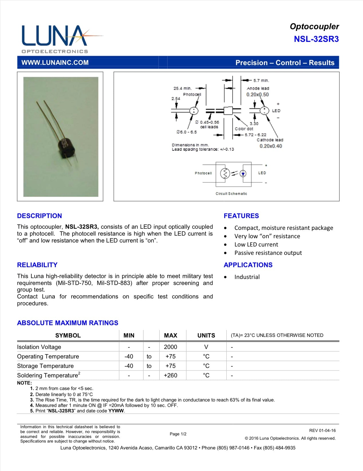 MADE IN CANADA Silonex (Pre-Luna) NSL-32SR3S Optocoupler Vactrol LDR